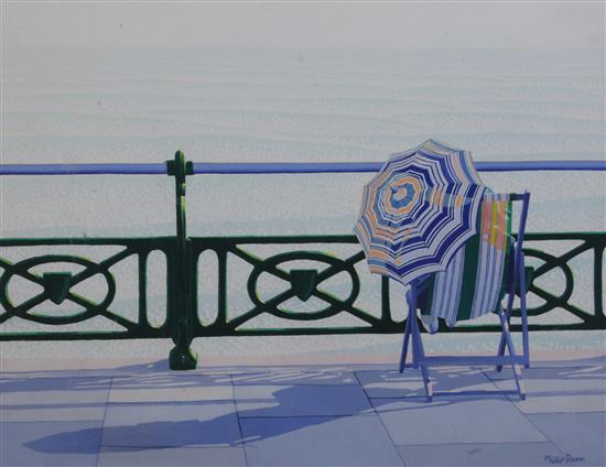 Philip Dunn (1945-) Deckchair on the promenade, 20.5 x 28in.